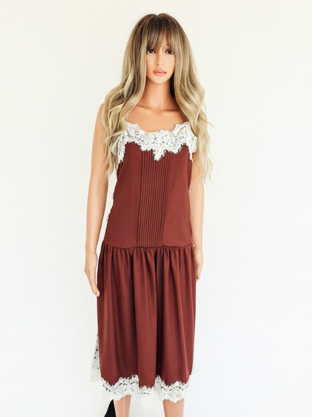 Avantlook Brown Dress with Cream Lace Trim